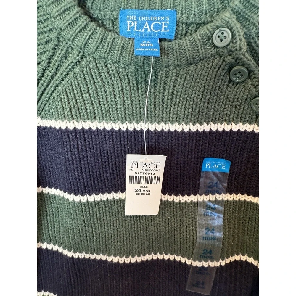 The Children's Place Sweater Toddler 24 mo‎ Green Navy, White Stripe Sweater-New